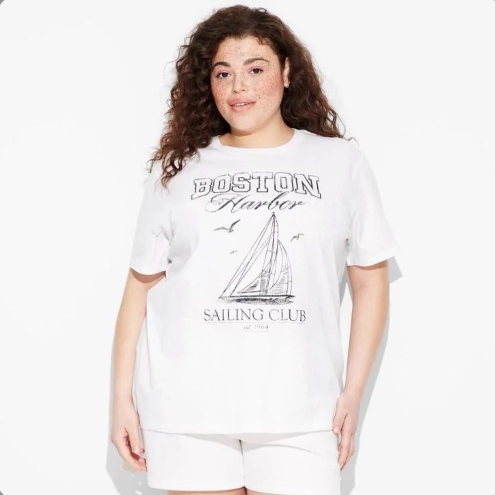 Women's White 1X - Boston Sailing Short Sleeve Graphic T-Shirt